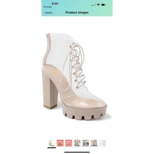Women's Transparent PVC Lace-Up Platform Block Boots Size 40